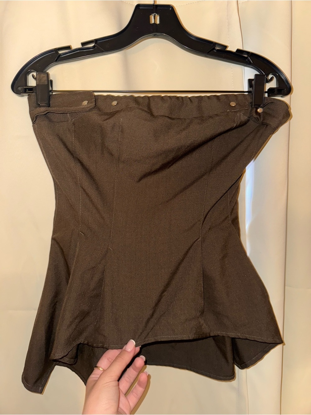 Women’s Brown Strapless Flared Asymmetric Top